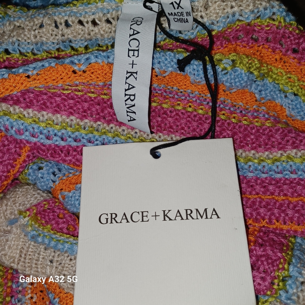 GRACE+KARMA New Women Boho Size 1X  Multicolor Striped Knit Tank Top - Picture 2 of 10